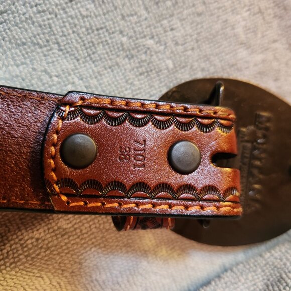 Western Leather Belt sz 38 & Montana Silversmith Brass Buckle Horse - Picture 4 of 6